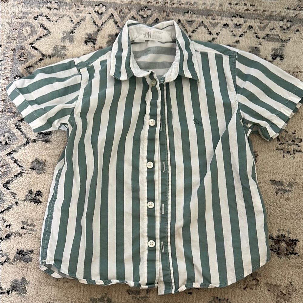 H&M Green and White Button Down Shirt